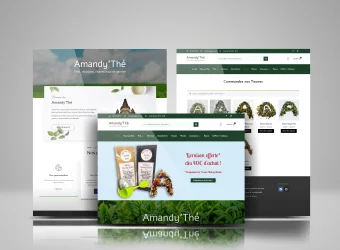 Capture d'écran d'Amandy'thé, l'e-commerce gourmand de thés et infusions, conçu par Boost Digital. Palette de tons verts apaisants pour une expérience visuelle moderne.