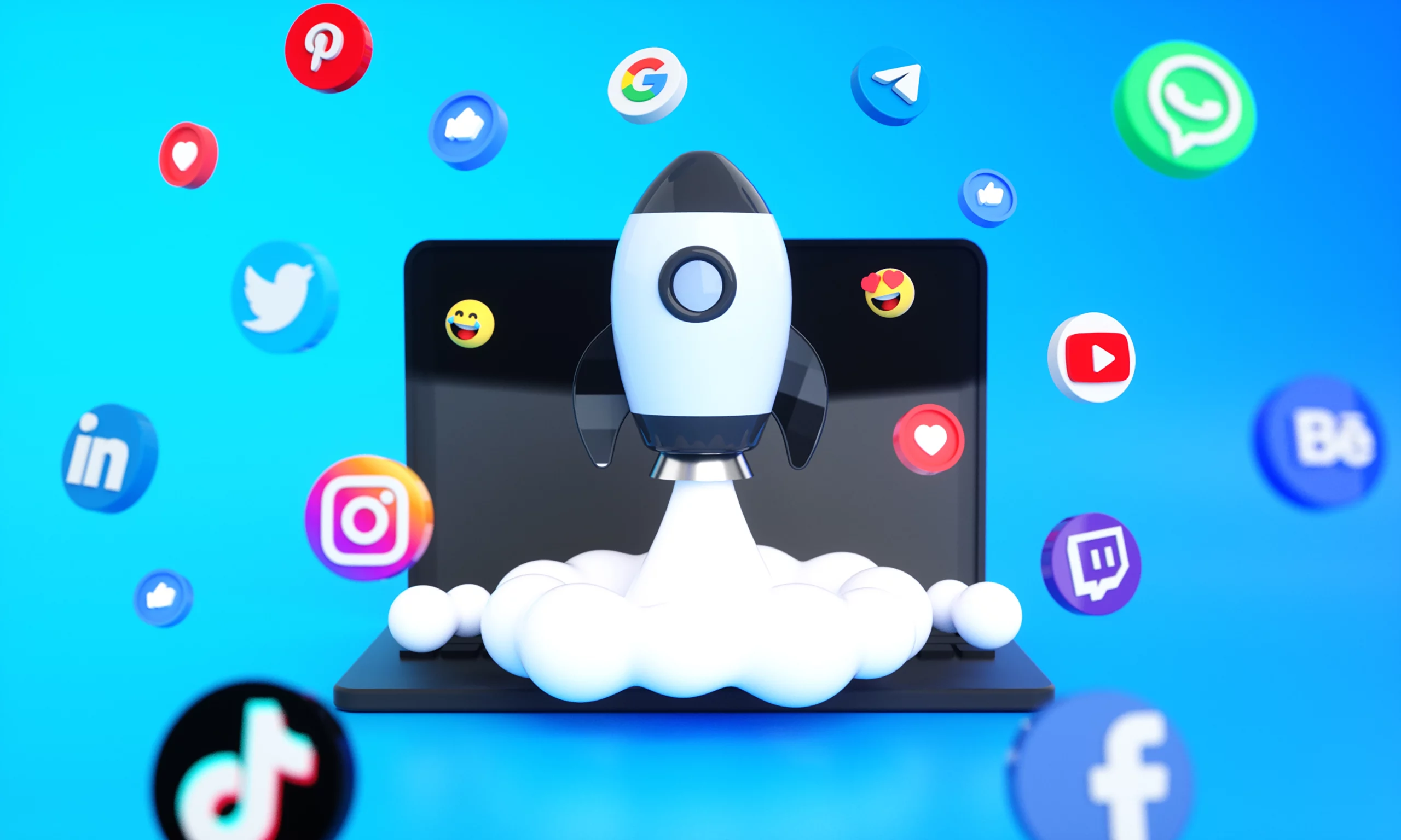 icones logos medias sociaux fusee spatiale 3d pour marketing medias numeriques sociaux scaled Boost Digital